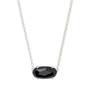 🖤 NWT Kendra Scott Ever Pendant Silver Necklace, Black Opaque Glass